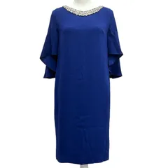 【グレースコンチネンタル GRACE CONTINENTAL】ケープ風デザイン ビジュードレス ワンピース フォーマル 36 ネイビー 紺