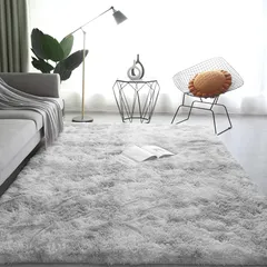 【特価セール】ROCYJULIN（ライトグレー 長方形 オールシーズン快適に使用 160*200cm 滑り止め付き 厚手じゅうたん 防音絨毯 ふわっとした手触り 極厚毛足約4cm 洗えるラグ ） 全厚約5cm おしゃれな北欧風シャギーラグ 約2畳 カーペット 