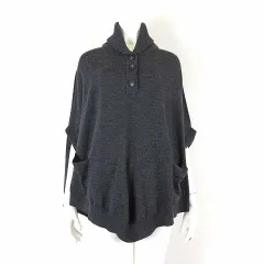 セオリー Theory ニット セーター チュニック ポンチョ プルオーバー ウール ドルマンスリーブ ショールカラー S チャコールグレー