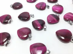 2個 ピンクタイガーアイ ペンダントトップ ハート シルバー 銀  32mm チャーム パワーストーン 天然石 ビーズクラブ