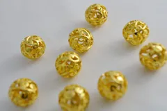 ビーズクラブ ロンデル メタルビーズ 鞠 まり 金 10個 15mm ブレスレット ネックレス 金具 金属ビーズ パーツ