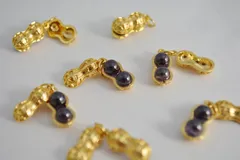 チャーム 落花生 石付 金 パープル 4個 22mm ビーズクラブ