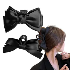 【人気商品】バンスクリップ リボン 蝶結び 大きめ 毛量多い 黑 2個セット ヘアクリップ 大人 レディース ヘアクロー shefun フランスクリップ しっかり 髪留め シンプル オフィス 強力 大 ヘア クリップ 髪飾りJP317