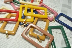 10個 ミックス アソート ビーズクラブ アクリル スクエア リング チャーム 大 ゴールド 5色各色2個 49mm ピアス　イヤリング パーツ