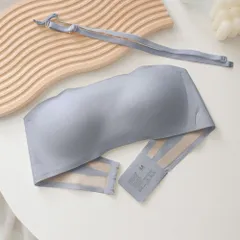 ☆ ライトグレー ☆ S(70AB) ☆ ストラップレス 美胸ブラ 下着 ストラップレスブラ ストラップレス ブラ レディース 紐なしブラ ノンワイヤー レディースブラ ずれない落ちない 落ちない ずれない シームレス アンダーウェア ランジェリー