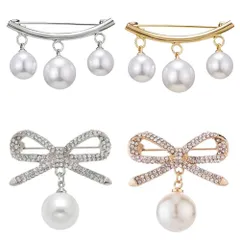 【ラスト1点】結婚式 入学式 卒業式 滑り止めピン 安全ピン 合金 アクセサリー レディース 人気 シンプルカーブパールペンダント ちょう結びパールペンダントブ ブローチ 人工パール 襟ピン ブローチピン 4ピース