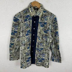 長袖シャツ 総柄 ネイビー 14-31サイズ メンズ 古着 レトロ アメカジ ストリート