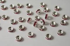 ビーズクラブ ロンデル メタルビーズ スペーサー ピンク 銀 平型 6mm 45個 ブレスレット ネックレス 金具 金属ビーズ