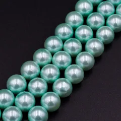一連 約40cm シェルパール ライトブルー ラウンド 8mm 連売り シェル パール 貝 パワーストーン ブレスレット 天然石 ビーズクラブ…