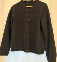 ZARA ブラック リー リボン 装飾 カーディガン(正規品)