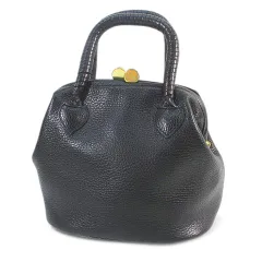 GRETA グレタ ハンドバッグ がま口開閉 ゴールド金具 ブラック 黒系 レザー イタリア製