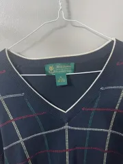 ブルックス ブラザーズ 105 ブラック ワッチ シルク タン チェック Vネック ニット