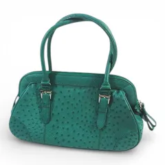 ハンドバッグ セミショルダー グリーン オーストリッチ 本革 レザー シルバー金具