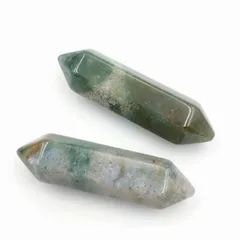 水草瑪瑙 ポイント型 2個 No.07 浄化用 天然石 パワーストーン 六角柱 穴なし 首飾り 魔除け 開運浄化 開運グッズ アクセサリパーツ ビーズクラブ