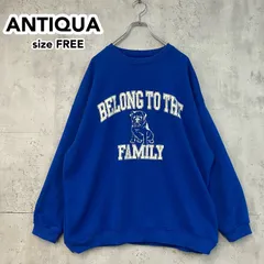 ANTIQUA アンティカ スウェット トレーナー ゆるだぼ オーバーサイズ ビッグシルエット ブルー 青 紺 ブルドッグ 犬 カレッジロゴ プリント ドロップショルダー FREE ZMA-00002 ★ ◇■