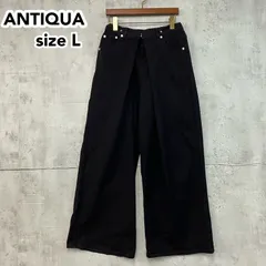 ANTIQUA アンティカ pattern torso ワイドデニムパンツ 極太 袴パンツ フロントラップ 変形デザイン Lサイズ ブラック ウエストゴム 体型カバー 着痩せ コットン100 PL-00032 ★ ■■