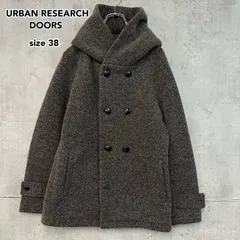 URBAN RESEARCH DOORS　アーバンリサーチドアーズ ウール混 ショールカラー フーデッドコート ピーコート Pコート ブラウン 茶 38 Mサイズ相当 メンズ レディース ユニセックス カジュアル 冬物 アウター ★ ◆■