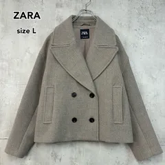 ZARA ザラ 完売品 ダブルブレスト ショートコート ピーコート Pコート Lサイズ モカ グレージュ オーバーサイズ ゆったり ドロップショルダー 高見え 上品 万能 アウター レディース 秋冬 インディテックス　8372/289/706 ★ ◆■