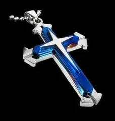 【N073】ネックレス　メンズ　レディース　ブルー　青　ブラック　黒　クロス　十字架　アクセサリー　ペンダント  　お洒落　ファッション