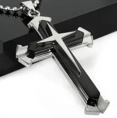 【N074】ネックレス　メンズ　レディース　ブルー　青　ブラック　黒　クロス　十字架　アクセサリー　ペンダント  　お洒落　ファッション