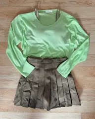 着用画像O ミントニット ブラウンミニスカート セット まとめ売り