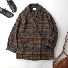 Classical Elf クラシカルエルフ ブークレー起毛チェック柄 ダブルジャケット コート アウター M (66E＋7744)