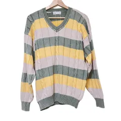 Burberry's(バーバリーズ) 長袖セーター サイズＬＹ メンズ - ベージュ×ライトイエロー×ライトグリーン Vネック/ボーダー