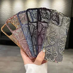 新品 兼用 スマホケース iPhone 16 Pro ケース 韓国 可愛い 花柄 立体的 キラキラペーパー付き クリアケース オシャレ 人気 ソフトケース 指紋防止 薄型 軽量 ストラップホール付き アイフォン カバー（ピンク）