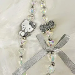 ハローキティ 正規品 ハートビーズ ストラップ シルバー