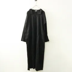 フォグリネンワーク fog linen work 染色加工 リネン 襟付き タック入りロングワンピース ブラック┃インド製 麻 マキシ【2400014719017】