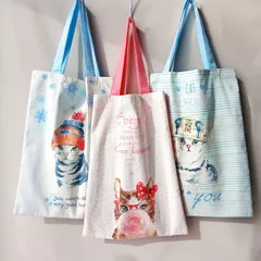 水彩ねこ柄ビッグパネル生地のトートバッグ