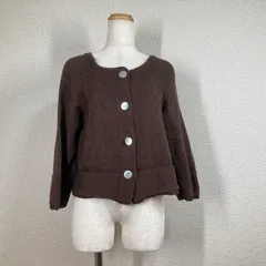 【ヒューマンウーマン】カーディガン　ニット セーター 3　L　茶　ブラウン　HUMAN WOMAN　綿　コットン 七分袖　短丈 丸首　羽織