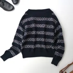 TRANS WORK トランスワーク コットン ジャガードニット ボーダー ネイビー 38/M (66E＋9636)25F