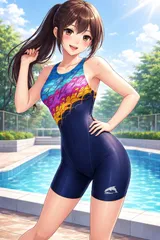 H693セールは1月末まで！アリーナミニ♪日本製♪カラフル抽象柄ハーフスパッツタイプ女子競泳水着♪フィットネスやトレーニングや撮影用にも♪サイズL