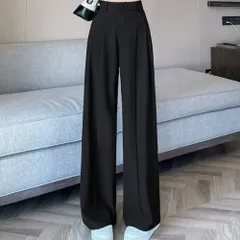 ☆ ブラック×ロング ☆ Lサイズ ☆ パンツ レディース ストレート ロングパンツ レディース ストレートパンツ ワイド ストレート パンツ ワイドパンツ 長ズボン ズボン ロング丈 レディースパンツ ボトムス 美脚 ハイウエスト ゆったり 体型カバー 通勤