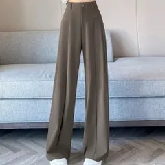 ☆ ブラウン ☆ Sサイズ ☆ パンツ レディース ストレート ロングパンツ レディース ストレートパンツ ワイド ストレート パンツ ワイドパンツ 長ズボン ズボン ロング丈 レディースパンツ ボトムス 美脚 ハイウエスト ゆったり 体型カバー 通勤