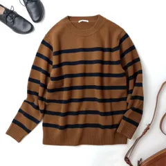 Plage プラージュ les Tendre SUPER BASIC ウール カシミヤ ボーダー ニットプルオーバー ブラウン/26F.のサムネイル