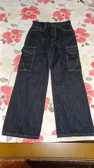 エイトセカンズ ワイドデニム カーゴパンツ レディース 30インチ 丈107