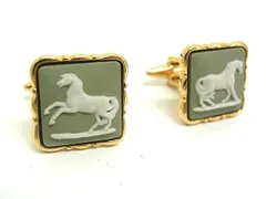 ■美品■ WEDGWOOD ウェッジウッド 馬 ホース カフリンクス カフスボタン アクセサリー メンズ グリーン系×ゴールド系 DI4427のサムネイル