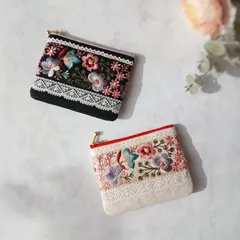 インド刺繍リボンのポケットティッシュポーチ　カシミールフラワー