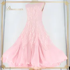 社交ダンス 衣装 スタンダード ドレス ワンピース パーティドレス オールシーズン ピンク系 レース 花柄 袖なし ノースリーブ 派手 フェミニン 華やか 上品 ふんわり広がる シルエット 二重スカート ポリエステル 109cm 42cm 35cm