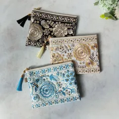 インド刺繍リボンのフラットポーチ　16cm　Vol.2