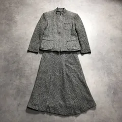 WH116●leilian：アンゴラ混ウールセットアップスーツ ●9● 黒/白 レリアン フォーマル ジャケット スカート