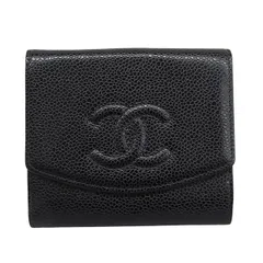 シャネル CHANEL 三つ折り財布 コンパクトウォレット キャビアスキン ブラック 6番台 中古 新入荷 CH1128