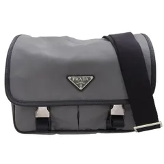 プラダ PRADA ショルダーバッグ 斜め掛けショルダー Re-Nylon /サフィアーノ レザー グレー/ブラック 2VD769 中古 新入荷 OB2753