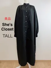 【限定価格1／26まで】美品 She's Closet スタンドカラーボリュームスリーブフレアロングシャツワンピース ブラック シャツワンピース ロング丈 ボリュームスリーブ 高身長 TALL