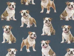 【ゆきちゃん限定】X2602 ブルドッグ柄 紺 コットン生地 1m