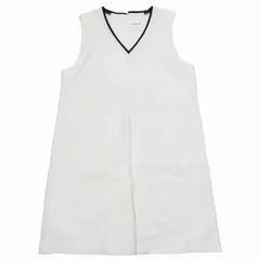 美品 ハクイ HAKUI エプロンドレス ノースリーブ Vネック ワンピース チュニック カットソー S 白 ホワイト RS6798/3 レディース