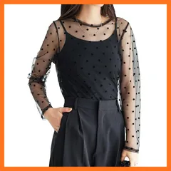 【新品】 [神戸レタス] シアー トップス レース インナー シアーシャツ レディース レイヤード 重ね着 モックネック 長袖[C6433] フリー 0