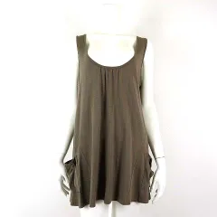 コムシコムサ CA CEST CA チュニック カットソー ギャザー ボタン装飾 とろみ 落ち感 コットン ノースリーブ M カーキ